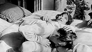 Vintage granny with hairy pussy blows and fucks in retro homemade secret life footage.