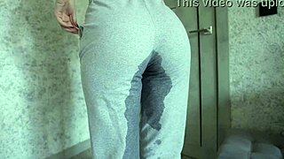 petite 18+ shaved teen squats desperately peeing her wet horny pussy closeup