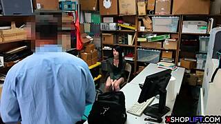 Shoplifting teen's hairy pussy gets ripped clothes fucked by mall cop backstage