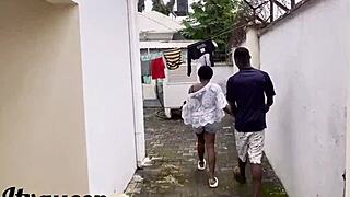 that gardener's giant african cock wrecks her huge pussy outdoors