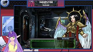 Muscular brunette bodybuilder orgasms on monster cock in warhammer game