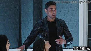 scientist fucks tattooed wife and stepsisters bent over in sloppy foursome riding big cocks