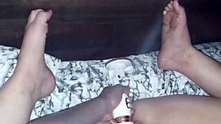 close up on ripping clothes to toy her tight wet wife pussy