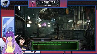 Muscular brunette bodybuilder orgasms on monster cock in warhammer game