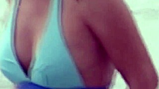 wife strips naked on beach flashing tits pisses then begs for hard fuck!