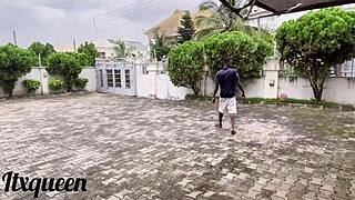 that gardener's giant african cock wrecks her huge pussy outdoors