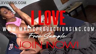 ebony lesbian straps up at home for intense strapon pounding session