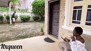 that gardener's giant african cock wrecks her huge pussy outdoors