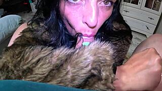 Watch me deepthroat this cock then play with hot cum in fur coat?