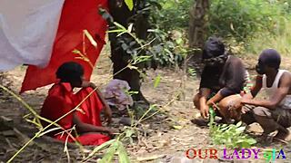 chief priest bangs pregnant wife outdoors while husband watches traditional ritual threesome