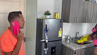 Horny Melani Pounds Boss Cock While Cleaning House