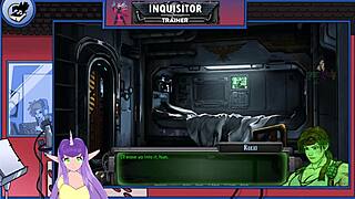 Muscular brunette bodybuilder orgasms on monster cock in warhammer game