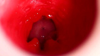 close-up monster cock unloads thick creampie deep in oiled redhead fuck doll ass