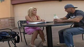 Horny big-titted blonde teen shares monster cock with deepthroat and doggystyle pounding