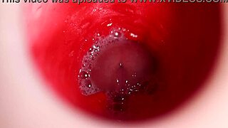 close-up monster cock unloads thick creampie deep in oiled redhead fuck doll ass