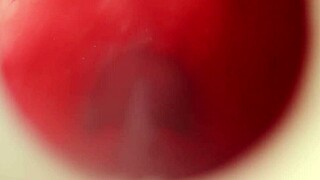 close-up monster cock unloads thick creampie deep in oiled redhead fuck doll ass