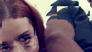 busty blonde babe slurps boyfriend's monster cock sloppy deepthroat titty fuck interracial