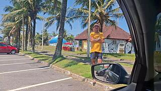 WIFE MASTURBATES RISKY FOR STRANGER ON PUBLIC STREET!