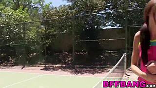 those two cute naughty teens get their tight pussies drilled hard outdoors by monster cocks