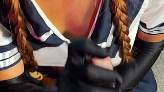 naughty cosplay date's pantyhose drenched in hot cum