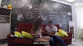 hot wife thay ksada lets delivery man suck big tits on sofa teaser