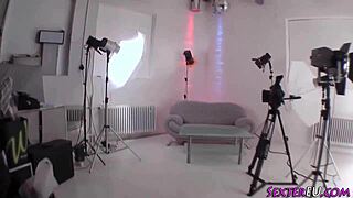 euro milf amateur rubs her pussy. heels stockings lingerie on display