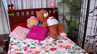 Nerdy ebony Anya Ivy strips lingerie for teasing wet handjob cumshot