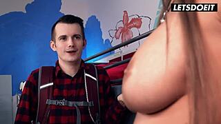 ukrainian babe's perfect tits bounce as guys pound pussy and ass hard