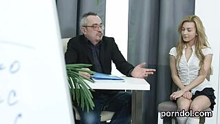 Young Natural Beauty Teased Hard by Older Lecturer's Poke