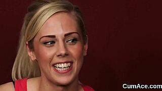 Frisky babe takes facial cum load and swallows every drop