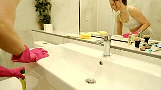 Milf Cleaning Lady Spreads Legs in Your Steamy Bathroom