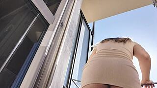 Latina Gostosa Exposes Pussy and Ass on Balcony No Panties