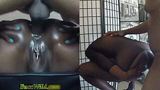 Barstool Anal Pounding Triggers Ghetto Ebony Teen's Dripping Pussy Orgasm and Grool!