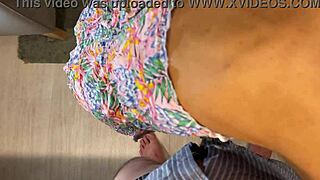 hot skinny brunette teases big cock in kitchen—will she finally let him explode!?