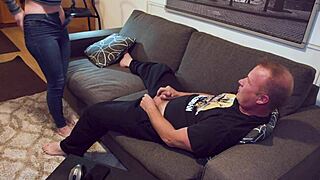 scarlett johnson slurps cock then takes cum in mouth after work