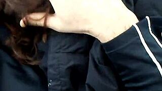 Amber's truck blowjob ends with hot CUM in mouth