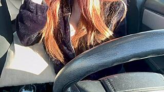 italian milf artemisia love flashes big tits big nipples on solo car ride outdoors long hair fetish