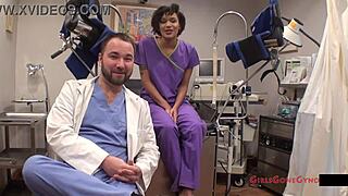 jackie's latex-gloved physical: spreading her latina tits and ass?