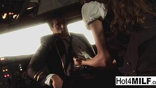 flight attendant's big fake tits pounded hard by cock in cockpit