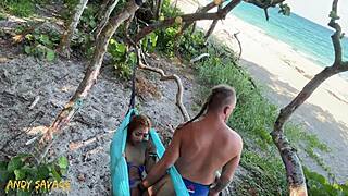 Public Beach Fingering Rips Petite Asian Whore's Clothes to Juicy Pussy Drip!