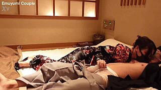 lewd kimono girl shakes hips wildly rides hard bald pussy spasms in orgasm