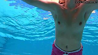 lady dee shy czech teen swims poolside flashing her tight pussy underwater