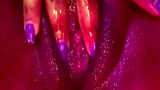 Ebony beauty's pussy throbs as she masturbates to intense squirting orgasm peaks.