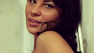 hey, watch this adorable brunette teen grope her shaved tits and pussy in the mirror