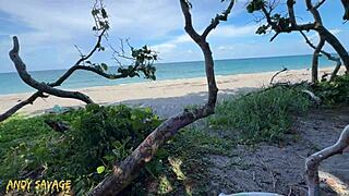 Public Beach Fingering Rips Petite Asian Whore's Clothes to Juicy Pussy Drip!