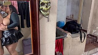 my busty bbw tenant moans rubbing her huge natural tits and fat belly in backyard porno video i joined her