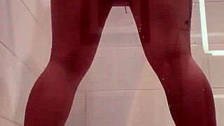 shower whore shoves monster dildo deep in her holes