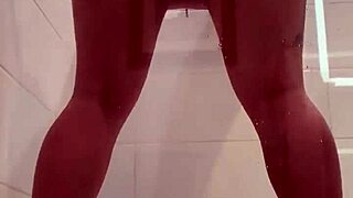 shower whore shoves monster dildo deep in her holes