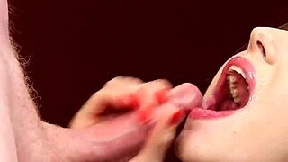 nasty babe swallows full facial cumshot load pov