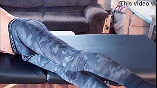 Bodybuilder Stretches In Leggings On MASSAGE TABLE HD Compression